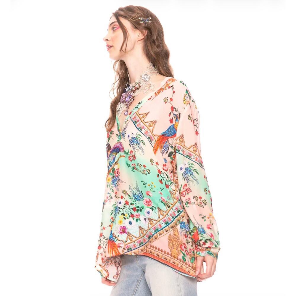 Aratta Silent Journey Eva's Garden Blouse In Peach Sky Size Medium